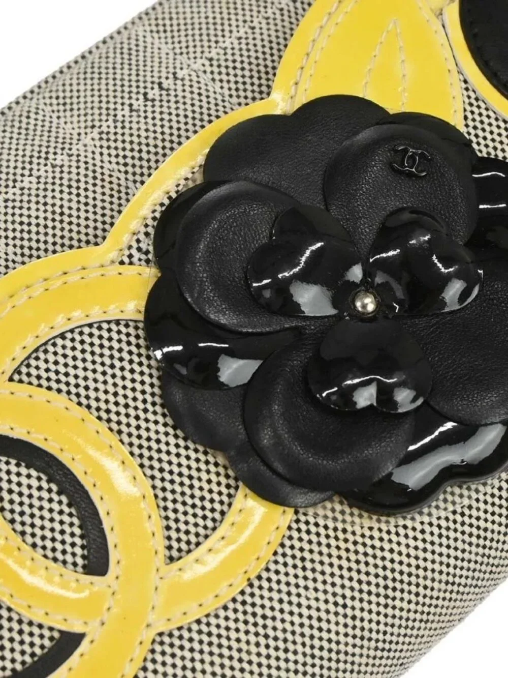 Chanel Black Yellow Canvas Camellia No.5 CC Handbag 168396
